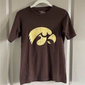 Champion Iowa Hawkeyes brown t-shirt. Distressed edges. Never worn.